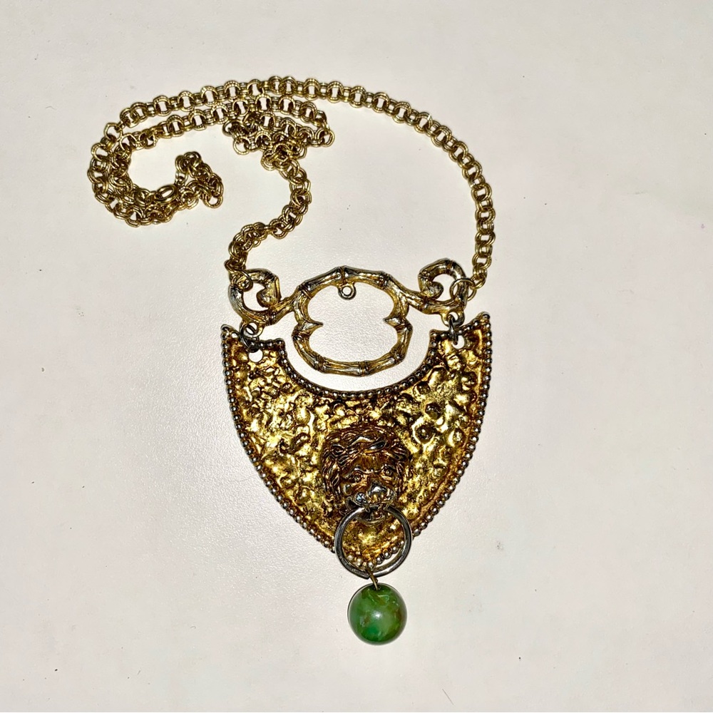 Huge Lion Shield Pendant Vintage Necklace